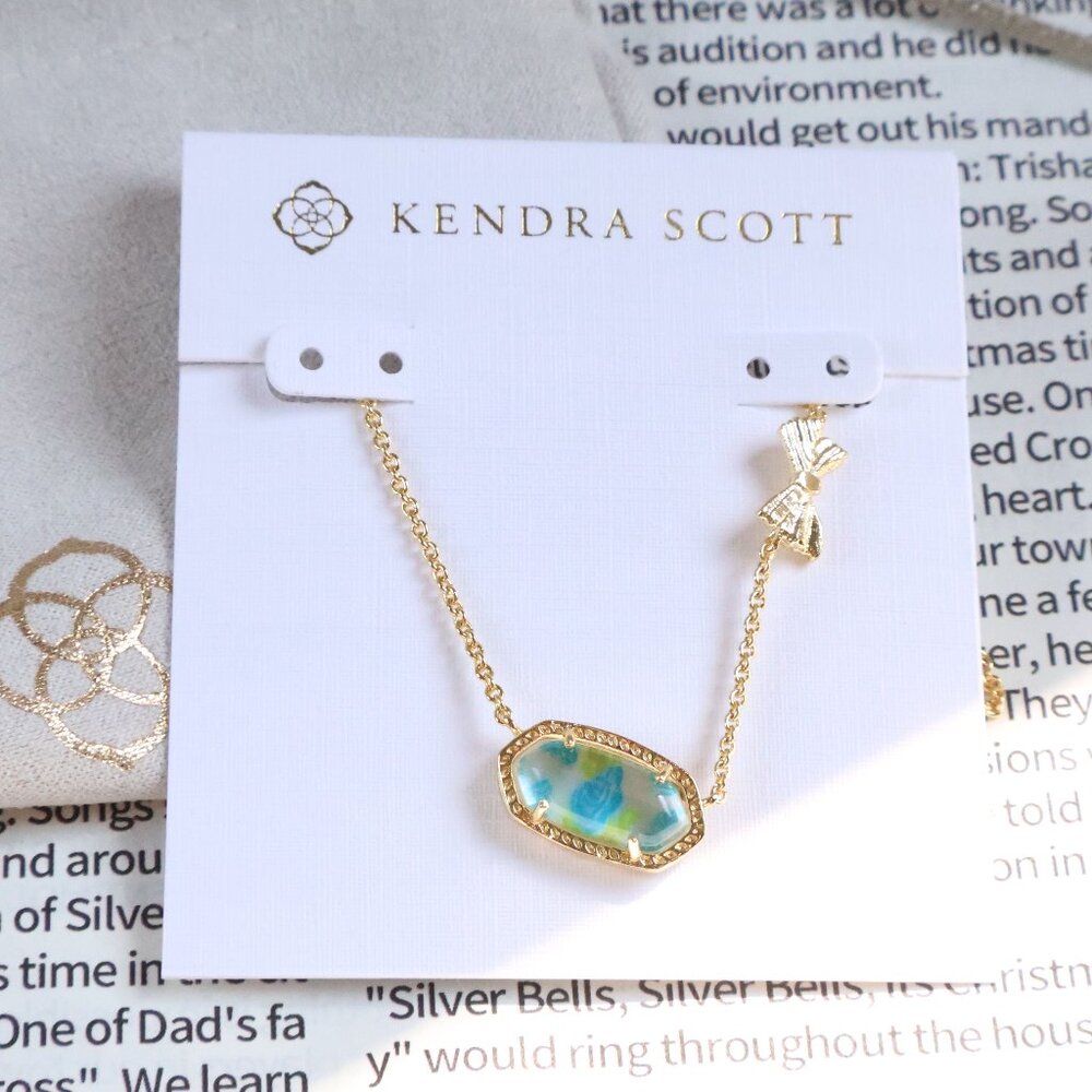 Elisa Marie Blue Blooming Heirloom Illusion Necklace in Gold